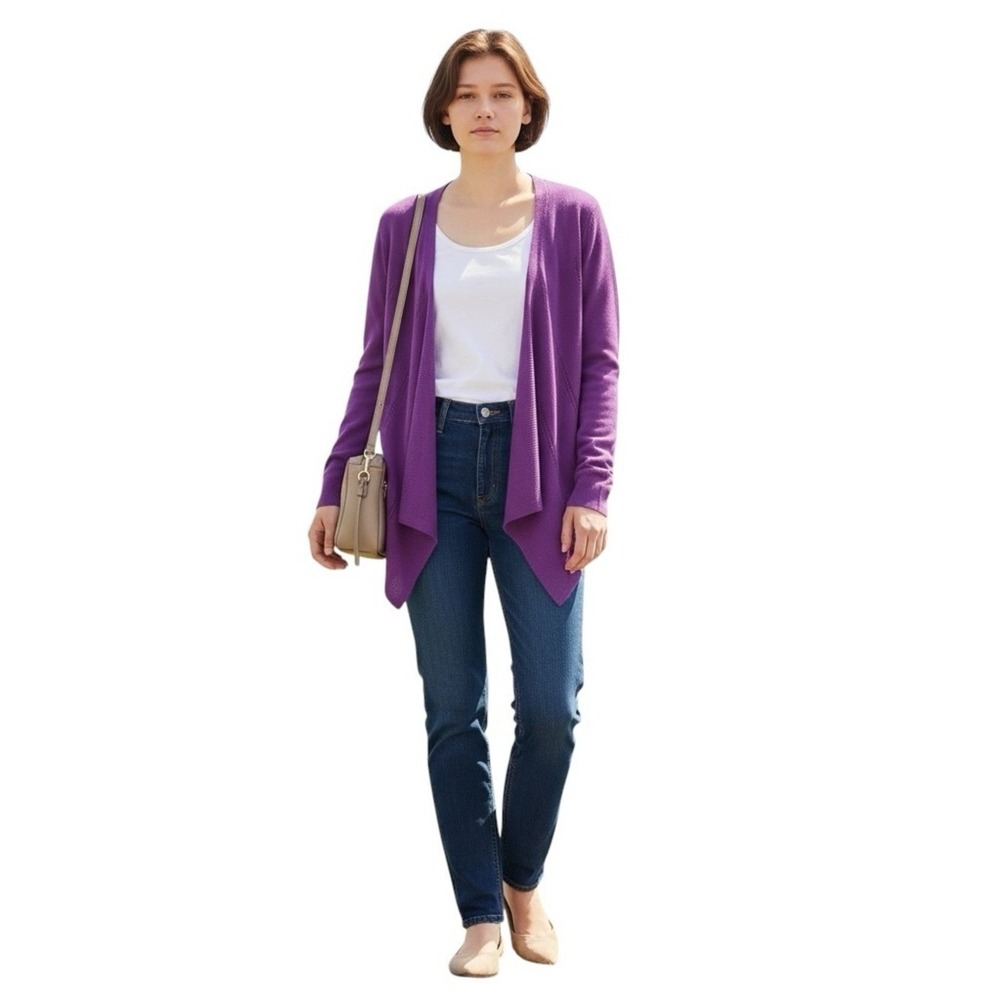 The Limited Purple Wool Blend Waterfall Open Front Cardigan Sweater Medium EUC